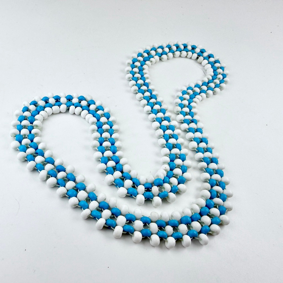Native American Seed Bead Necklace, Turquoise and White Woven Beads, Vintage - Picture 3 of 5